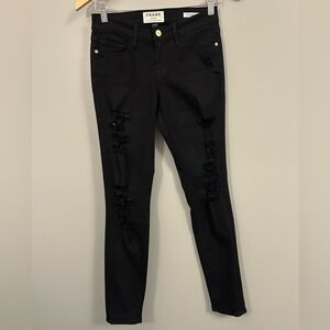 Frame Denim Le Skinny De Jeanne Black Distressed Skinny Jeans for Women Size 25